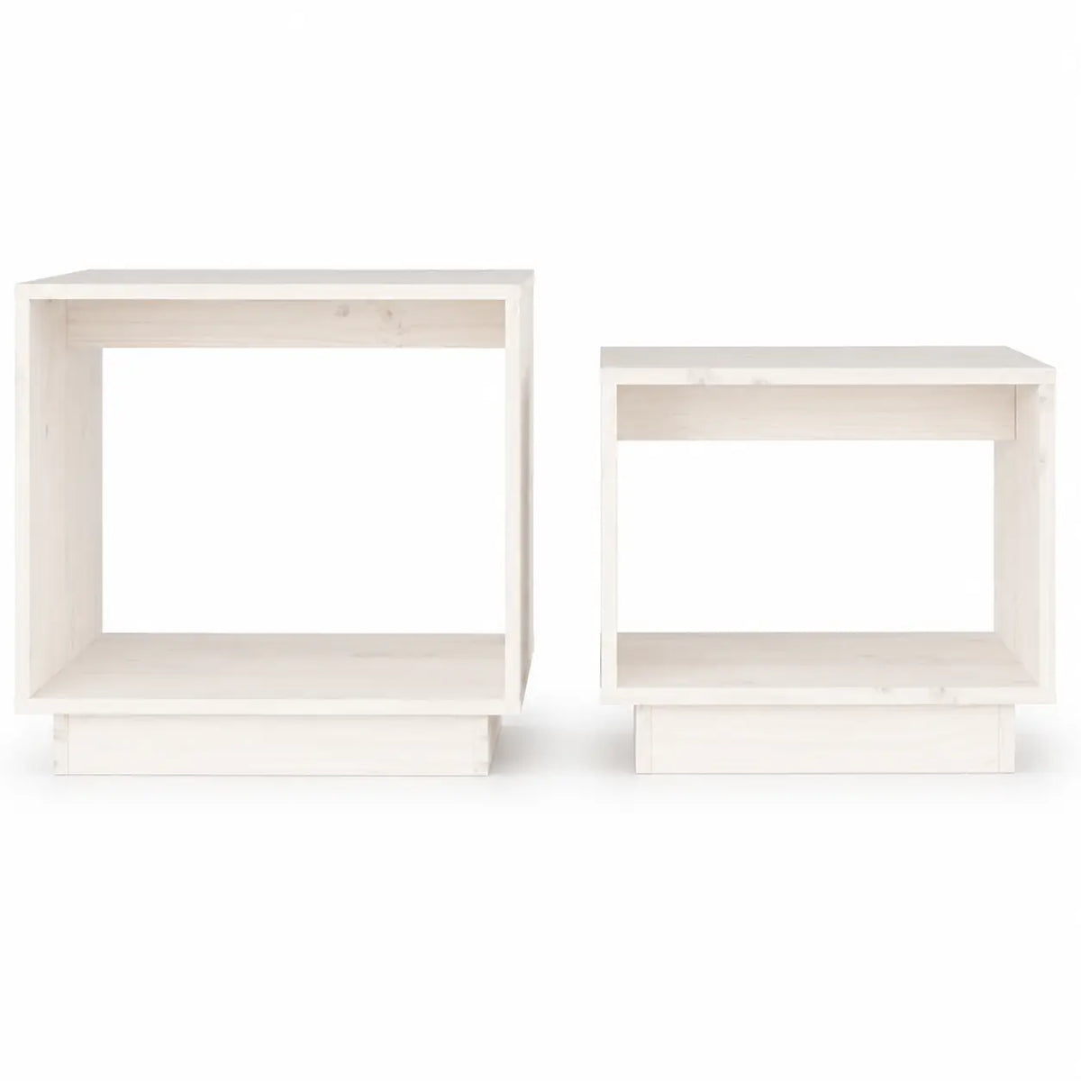 Tables basses gigognes carrées blanches avec design ouvert et finition bois clair moderne
