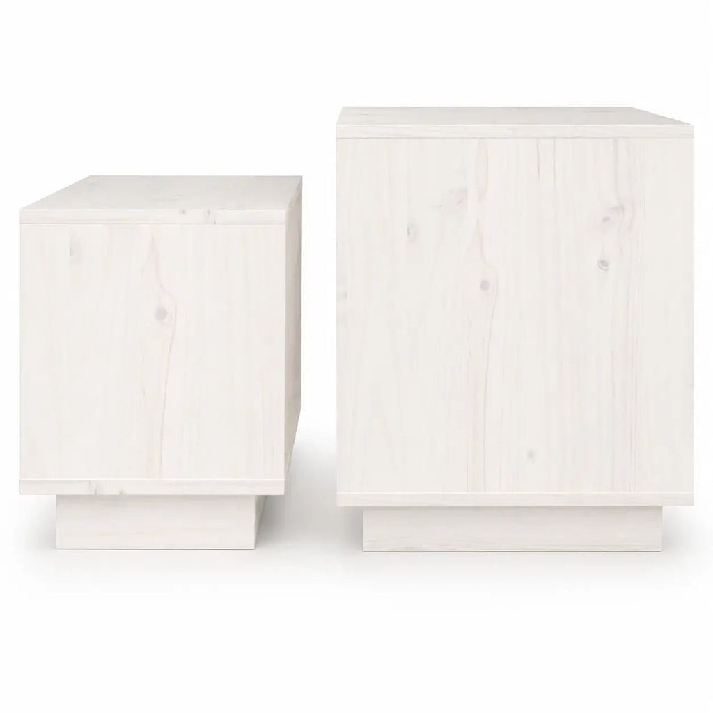 Tables basses gigognes carrées blanches avec finition bois clair et style contemporain épuré