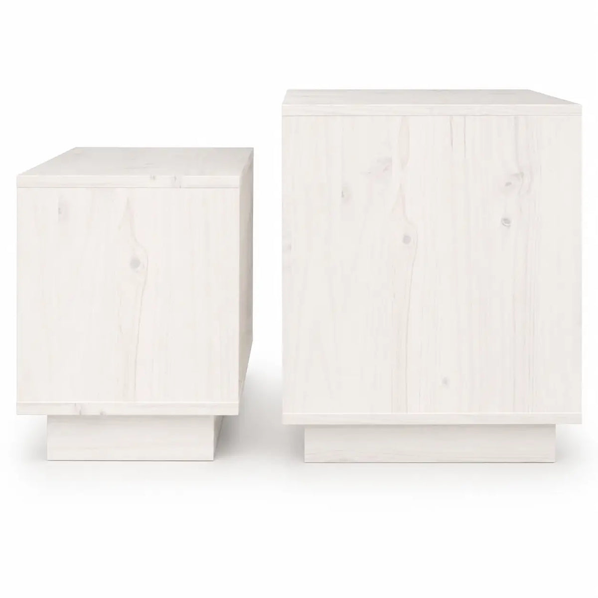 Tables basses gigognes carrées blanches avec finition bois clair et style contemporain épuré