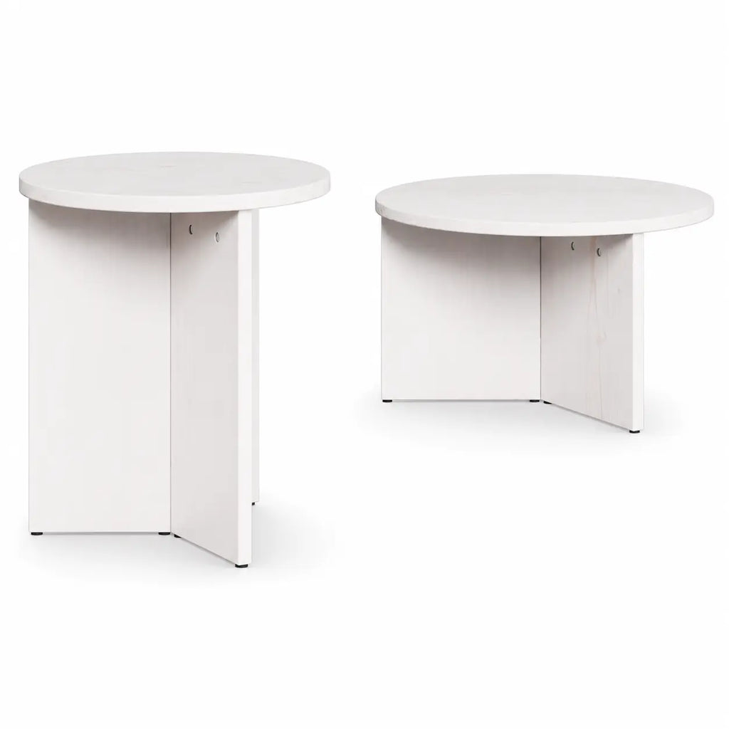 Lot de 2 tables d’appoint, tables basses blanches rondes, design minimaliste moderne pour salon, chambre ou petits espaces